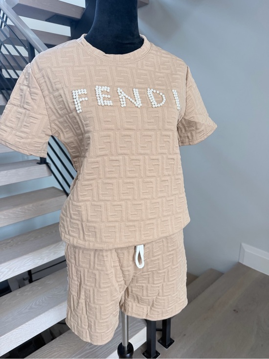 Fendi Pants - Fendi Beige Embossed Logo Short Set size S